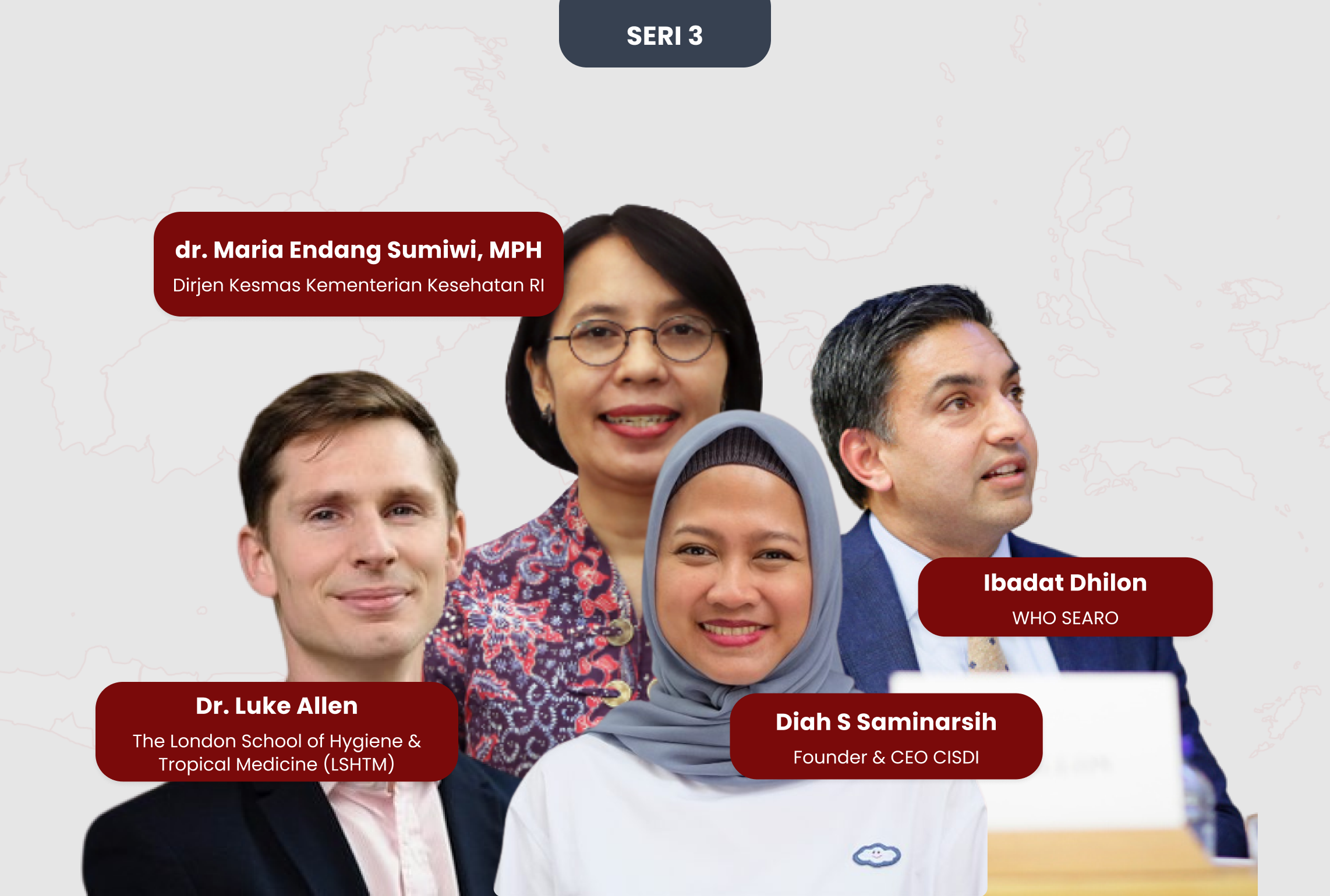 Pembicara phc masterclass sesi 3: Diah Saminarsih CEO CISDI, Ibadat Dhilon WHO SEARO, DR. Luke Allen LSHTM, dan dr. Maria Endang Sumiwi dirjen kesmas kemenkes ri 